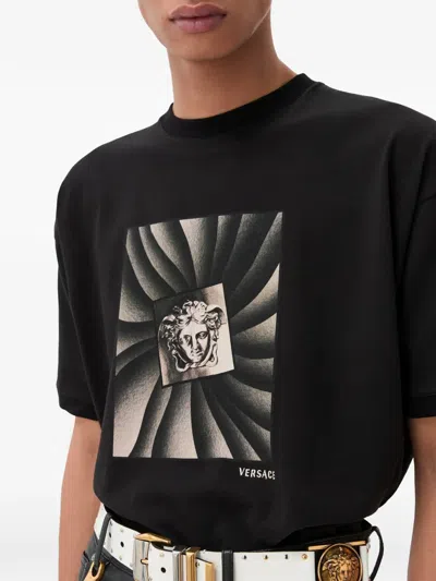 Versace Printed Cotton-jersey Regular T-shirt In Black