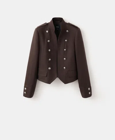 Mango Military Linen Jacket In Brown
