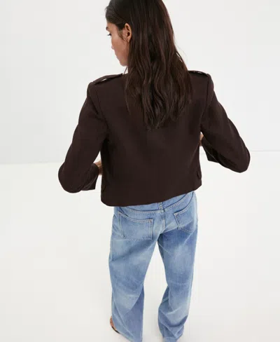 Mango Military Linen Jacket In Brown
