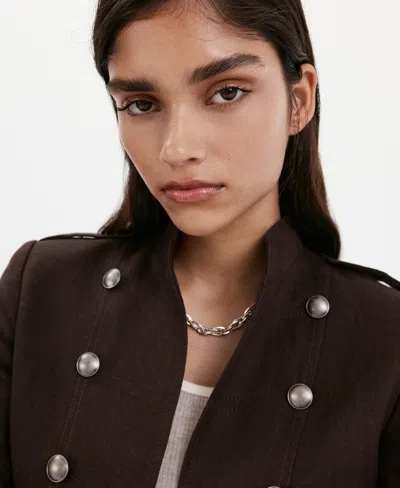 Mango Military Linen Jacket In Brown