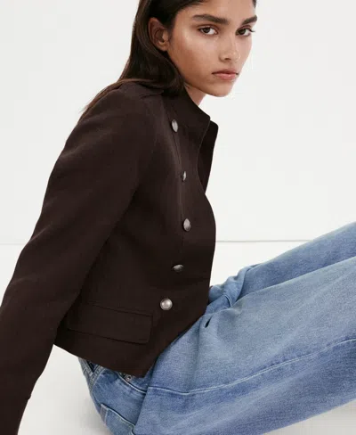 Mango Military Linen Jacket In Brown