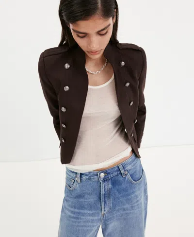 Mango Military Linen Jacket In Brown