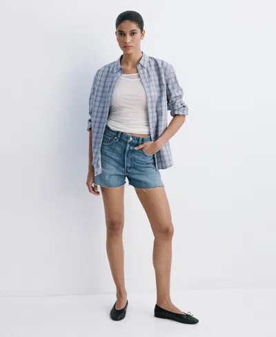 Mango Cutoff Denim Shorts In Blue