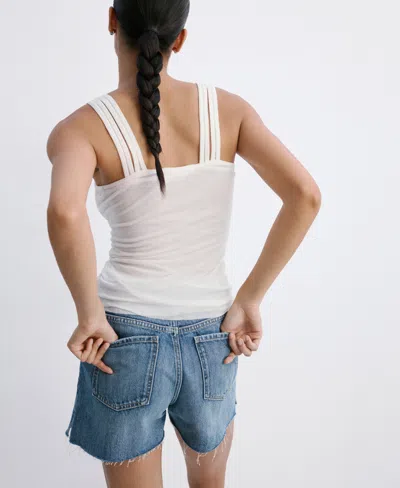 Mango Cutoff Denim Shorts In Blue