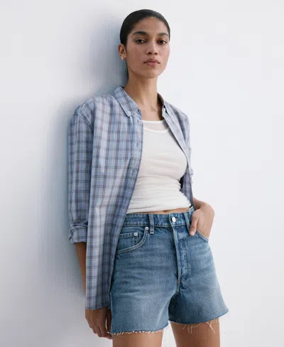 Mango Cutoff Denim Shorts In Blue