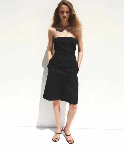 Mango Strapless Linen Top In Black
