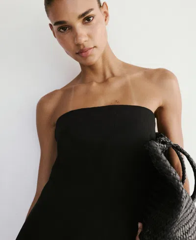 Mango Strapless Linen Top In Black