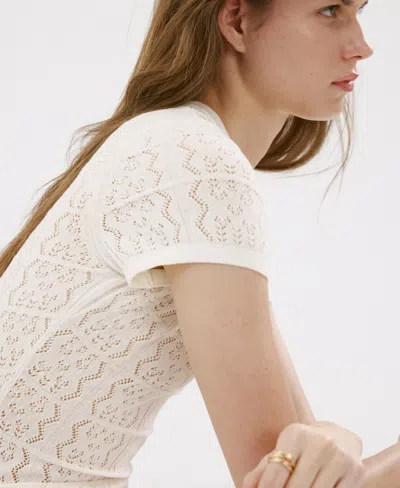Mango Open Knit Minidress In Sand