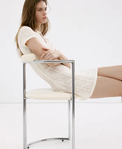 Mango Open Knit Minidress In Sand
