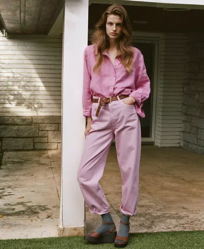 Mango Pocket Linen Shirt In Pink