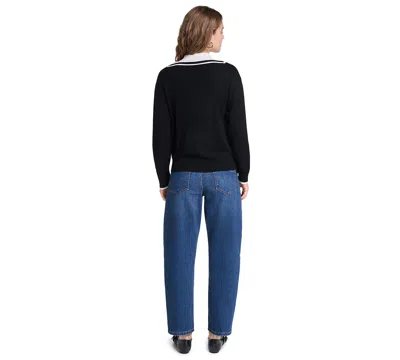 Karl Lagerfeld Petite Collared Button-front Twofer Sweater In Multi