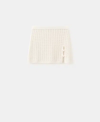 Mango Openwork Knit Miniskirt In Neutral
