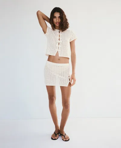 Mango Openwork Knit Miniskirt In Neutral