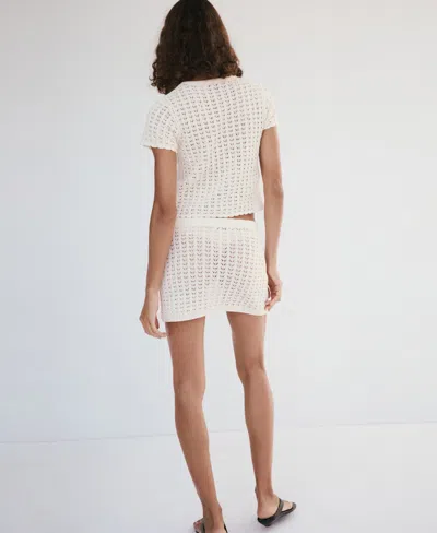 Mango Openwork Knit Miniskirt In Neutral