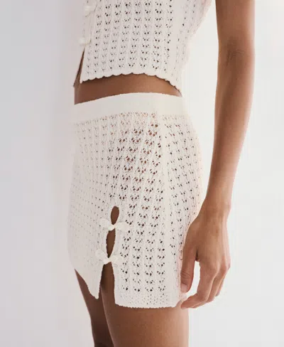 Mango Openwork Knit Miniskirt In Neutral