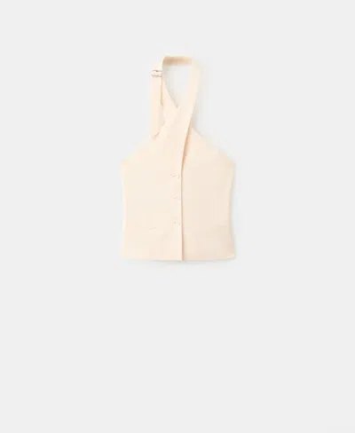 Mango Double-breasted Linen Vest In Neutral