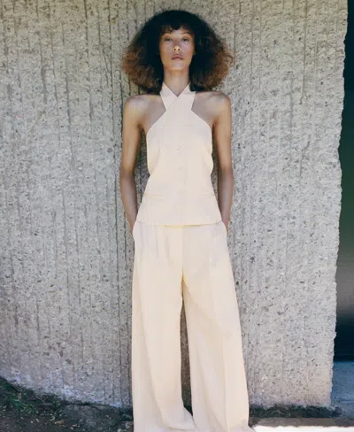 Mango Double-breasted Linen Vest In Neutral