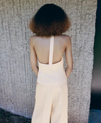 Mango Double-breasted Linen Vest In Neutral