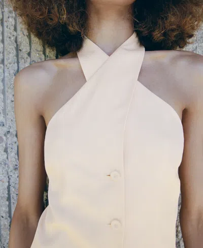 Mango Double-breasted Linen Vest In Neutral