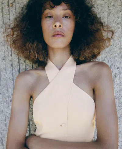 Mango Double-breasted Linen Vest In Neutral