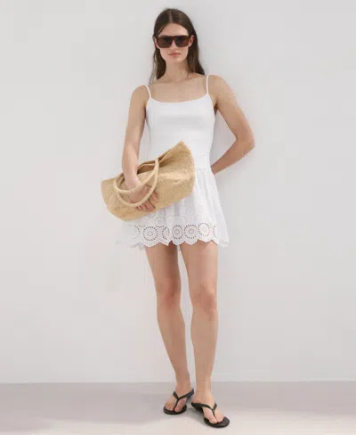 Mango Short Openwork Dress In White