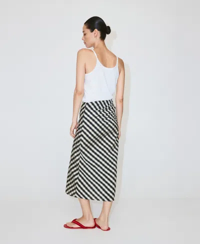 Mango Ruched Side Midi Skirt In Black
