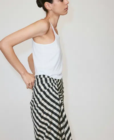 Mango Ruched Side Midi Skirt In Black