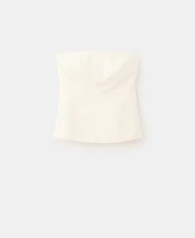 Mango Strapless Linen Top In Gray