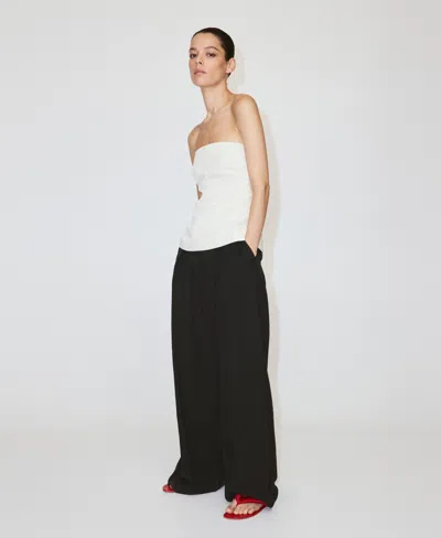 Mango Strapless Linen Top In Gray