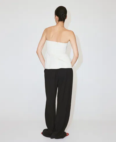 Mango Strapless Linen Top In Gray