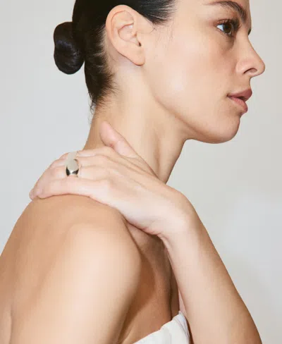 Mango Strapless Linen Top In Gray