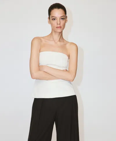 Mango Strapless Linen Top In Gray