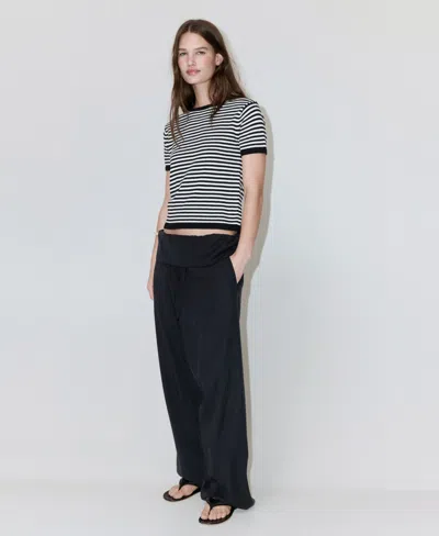 Mango Stripe Crop Sweater In Black