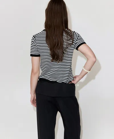 Mango Stripe Crop Sweater In Black