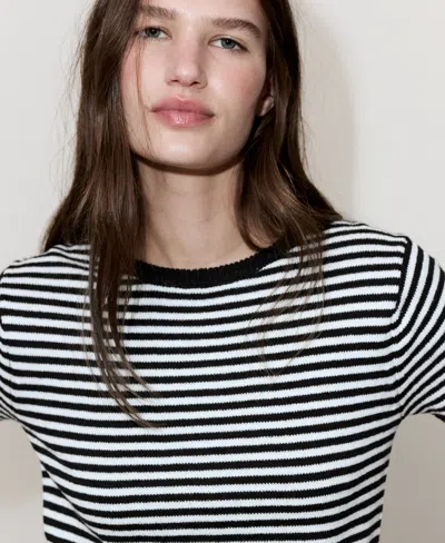 Mango Stripe Crop Sweater In Black