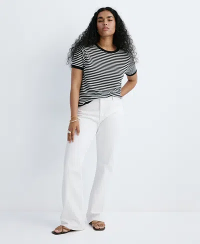 Mango Stripe Crop Sweater In Black