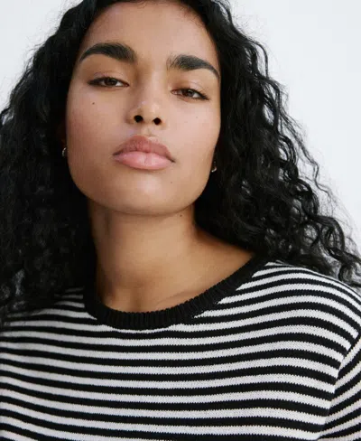 Mango Stripe Crop Sweater In Black