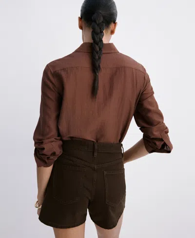 Mango Straight Leg Denim Shorts In Brown