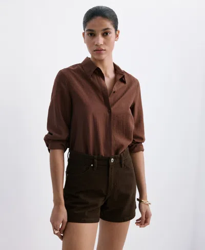 Mango Straight Leg Denim Shorts In Brown