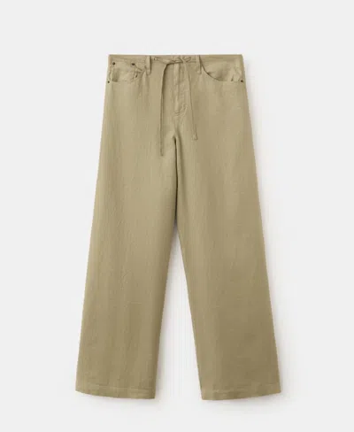 Mango Bow Linen Pants In Green