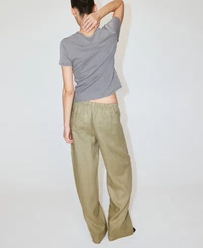 Mango Bow Linen Pants In Green