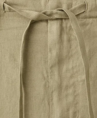 Mango Bow Linen Pants In Green