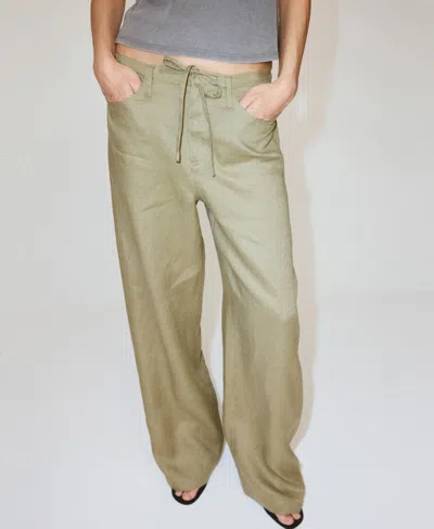 Mango Bow Linen Pants In Green