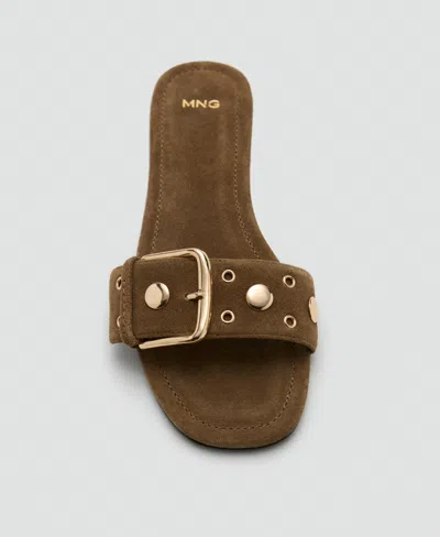 Mango Studded Buckle Strap Slide Sandal In Brown
