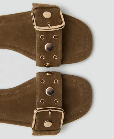 Mango Studded Buckle Strap Slide Sandal In Brown
