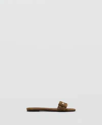 Mango Studded Buckle Strap Slide Sandal In Brown