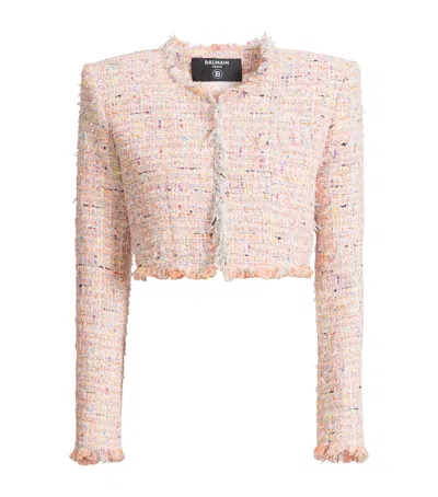 Balmain Tweed Blazer In Nylon-cotton Blend With Cupro Lining In Pink
