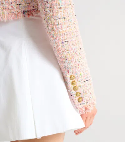 Balmain Tweed Blazer In Nylon-cotton Blend With Cupro Lining In Pink