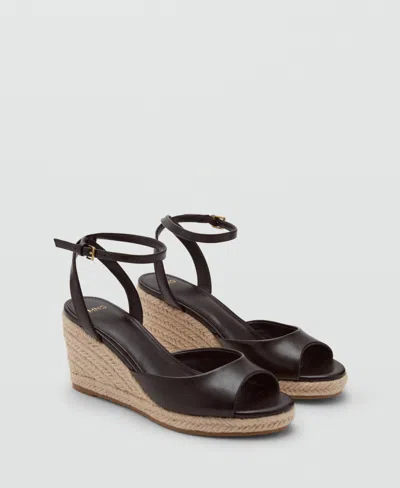 Mango Ankle Strap Open Toe Wedge Espadrille In Brown
