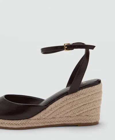 Mango Ankle Strap Open Toe Wedge Espadrille In Brown